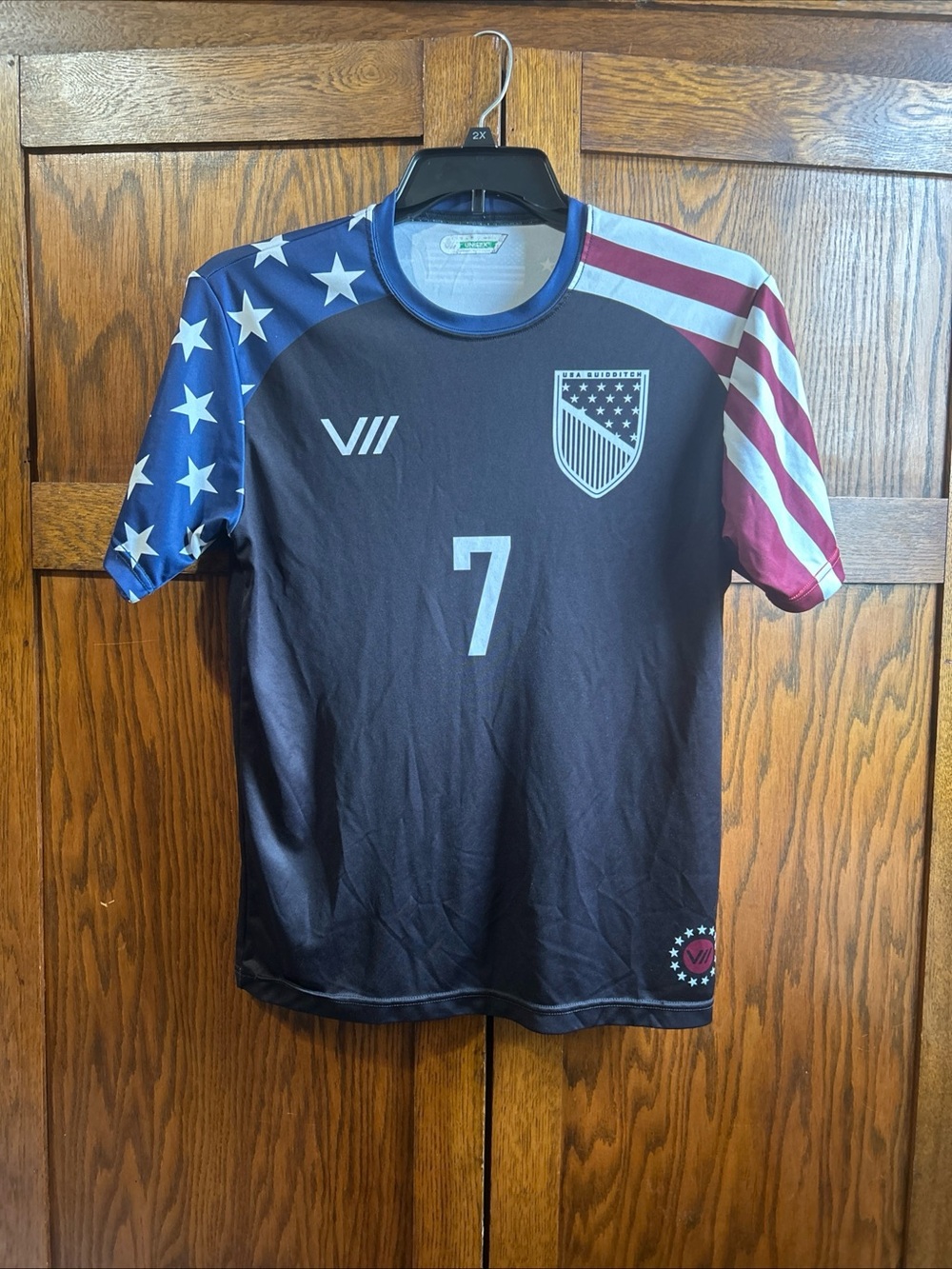 Men's Black Patriotic Athletic Jersey with Stars & Stripes - Number 7